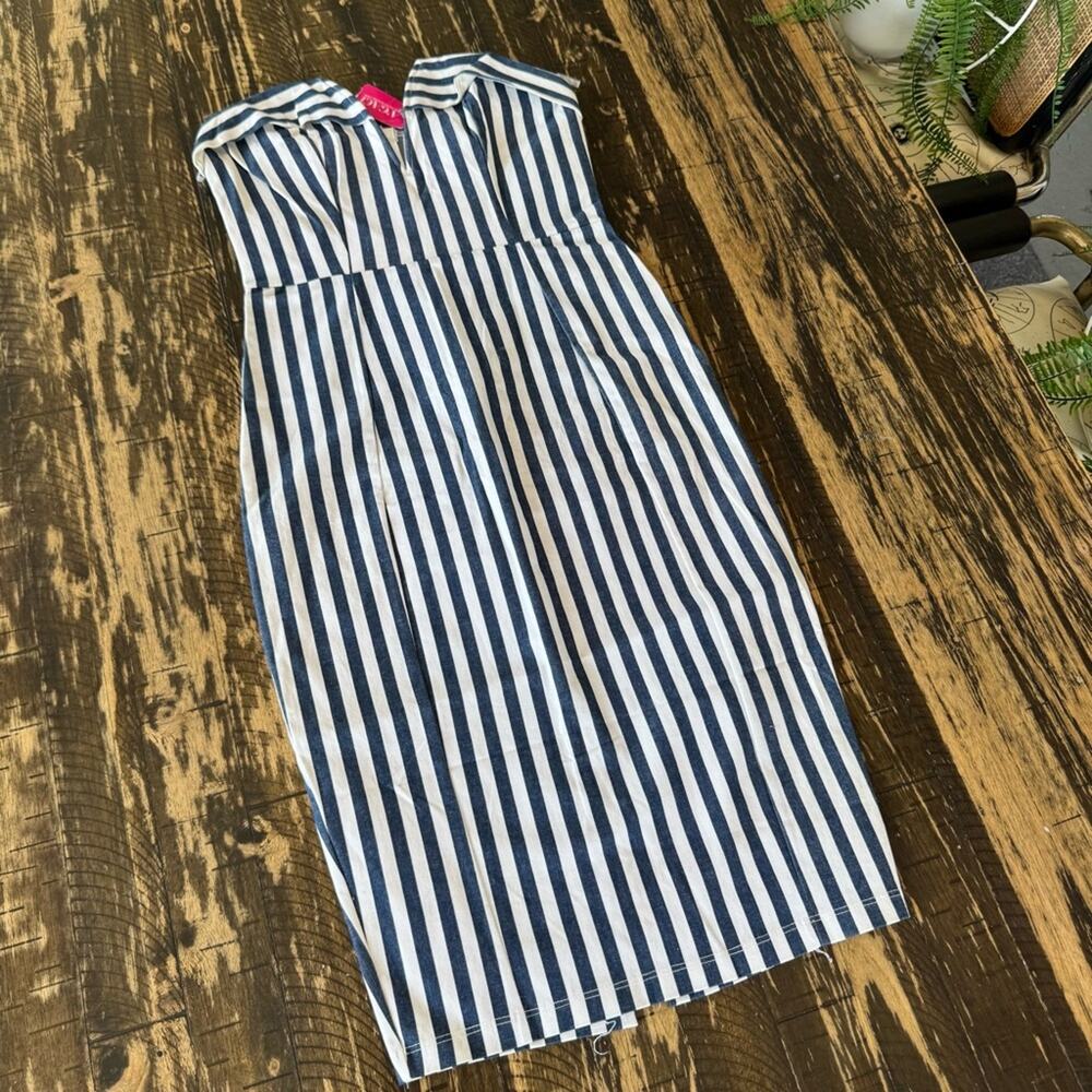 PRIVY - Blue White Strapless Boat Dress - SMALL